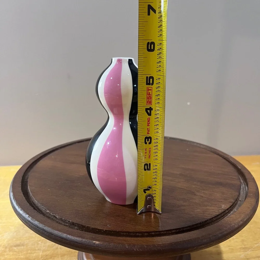Jonathan Adler Barbie Bud Vase Pink Black White Striped Mod Gourd Porcelain 5.5